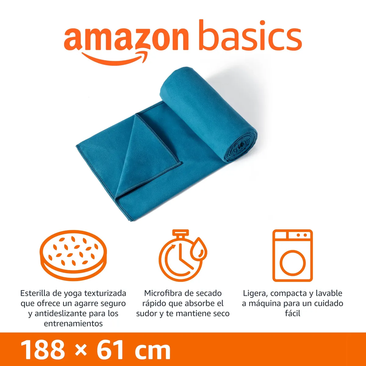 Amazon Basics Toalla para esterilla de yoga aguamarina, antideslizante y absorbente (188 x 61 cm) foto 1