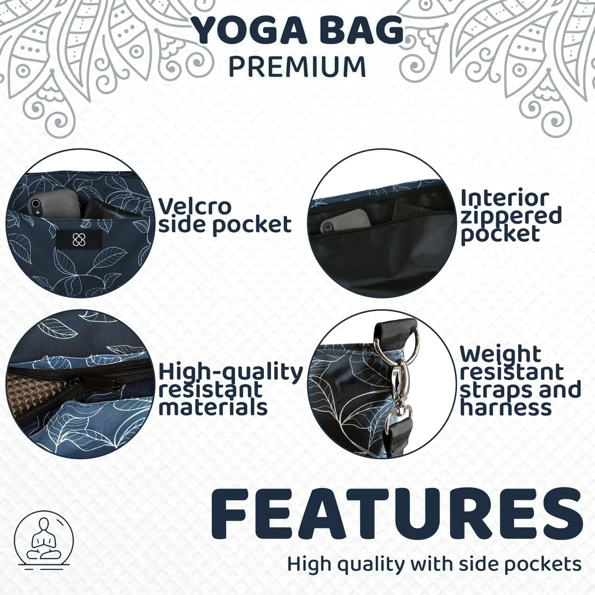 DOJA Barcelona Bolsa Esterilla Yoga XXL Estampado - Mochila Yoga de Diseño Resistente - Espaciosa con Bolsillos Integrados - Asas y Correa De Hombro - Bolsa Pilates Transporte Comodo foto 4
