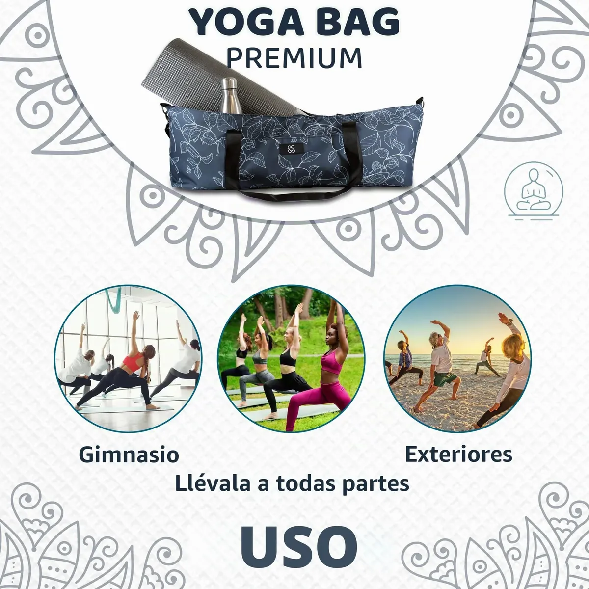 DOJA Barcelona Bolsa Esterilla Yoga XXL Estampado - Mochila Yoga de Diseño Resistente - Espaciosa con Bolsillos Integrados - Asas y Correa De Hombro - Bolsa Pilates Transporte Comodo foto 7