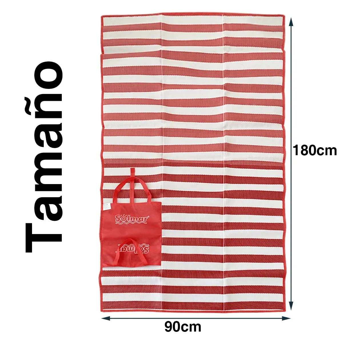 Ichigo Ichie Esterilla de Plastico para la Playa, Alfombra de Playa de 180 x 90 cm, Manta de Picnic con Asa de Transporte y Compartimento, Playa, Piscina y Jardin (Rojo) foto 1