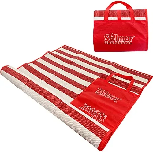 Ichigo Ichie Esterilla de Plastico para la Playa, Alfombra de Playa de 180 x 90 cm, Manta de Picnic con Asa de Transporte y Compartimento, Playa, Piscina y Jardin (Rojo) foto 5