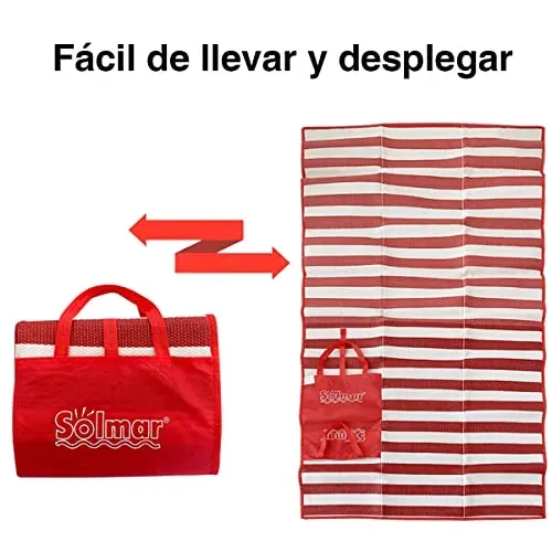 Ichigo Ichie Esterilla de Plastico para la Playa, Alfombra de Playa de 180 x 90 cm, Manta de Picnic con Asa de Transporte y Compartimento, Playa, Piscina y Jardin (Rojo) foto 7