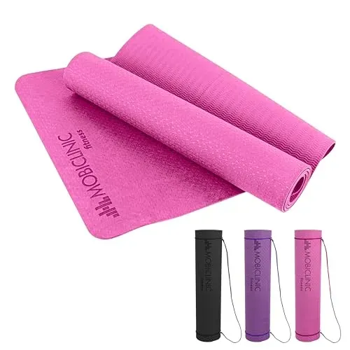 Mobiclinic, Esterilla de yoga, Incluye correa transporte, 6mm grosor, Marca española, Antideslizante, Impermeable, Ecológica, Fitness, Deporte, 181x61x0.6 cm, Lavable, Flexible, Tpe, Morado foto 5