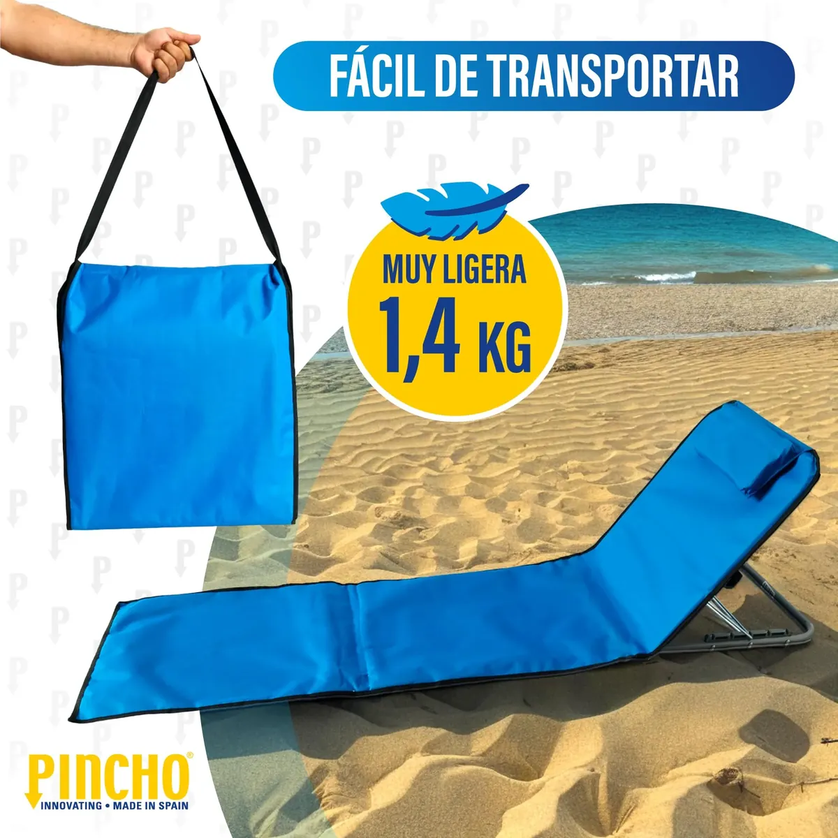 Pincho Esterilla de Playa Plegable con Respaldo Ajustable – Tumbona Portátil Ligera para Camping, Jardín y Piscina – Alfombra de Playa con Respaldo Ergonómico y Fácil Transporte (Turquesa) foto 1