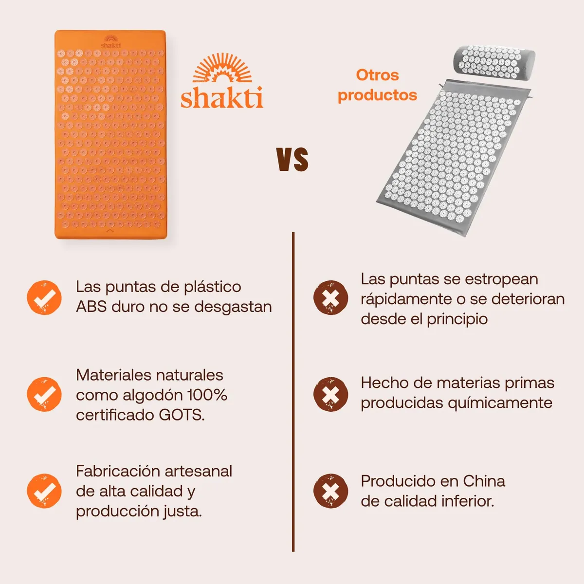 ShaktiMat La original Premium Nivel 2, esterilla de acupresión ámbar (algodón orgánico, fabricación ética) foto 5