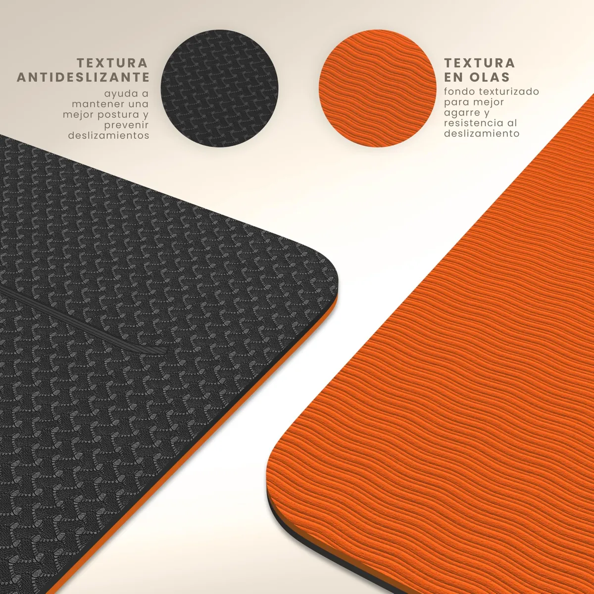 Yogii Esterilla de Yoga 6 mm reversible negro/naranja, Antideslizante TPE con Líneas de Alineación foto 2