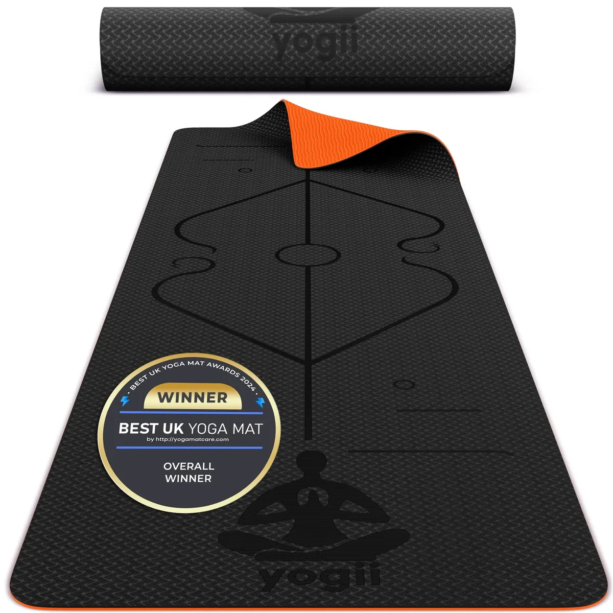 Yogii Esterilla de Yoga 6 mm reversible negro/naranja, Antideslizante TPE con Líneas de Alineación foto 3