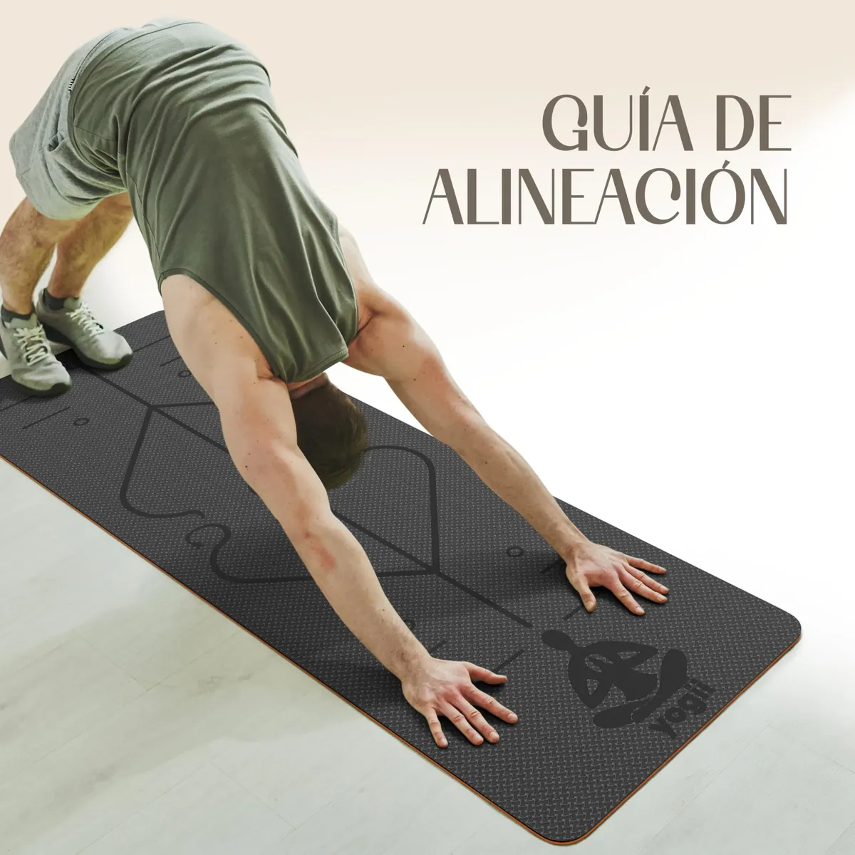 Yogii Esterilla de Yoga 6 mm reversible negro/naranja, Antideslizante TPE con Líneas de Alineación foto 4