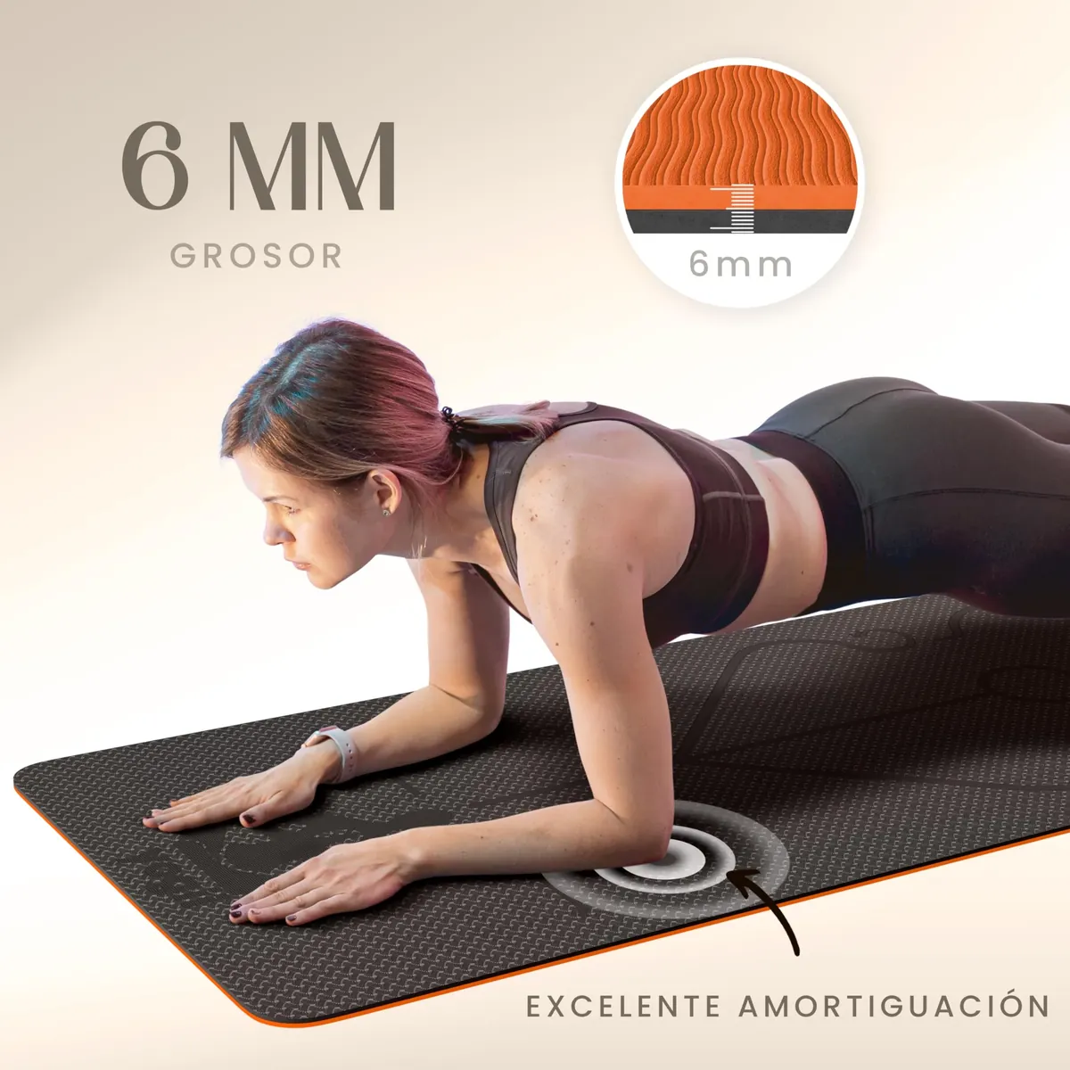 Yogii Esterilla de Yoga 6 mm reversible negro/naranja, Antideslizante TPE con Líneas de Alineación foto 7